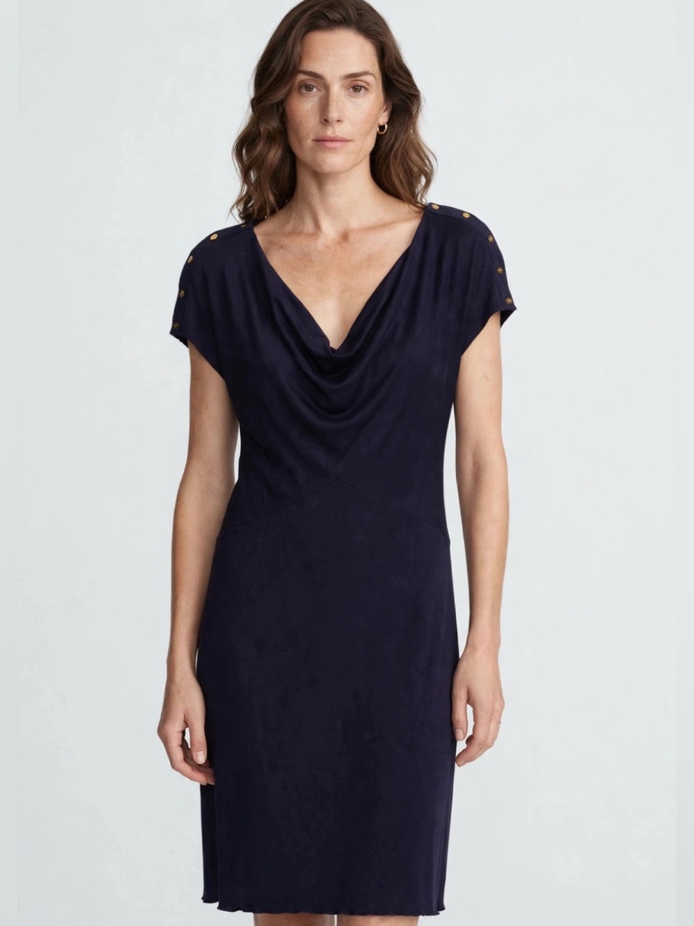 Tory Burch || 100% Silk Cowl Neck Dress Professional Cocktail Navy Blue XL